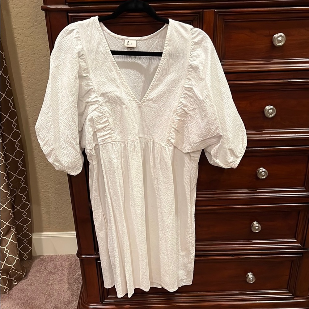 A New Day White Puff Sleeve Blouse with Ruched Details